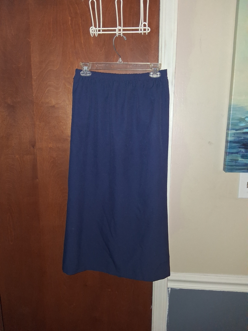 Classic Navy Elastic-Waist Midi Skirt - Women